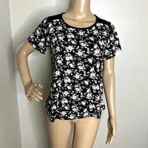 Old Navy Black Floral Short Sleeve Top